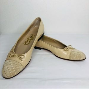 Salvatore Ferragamo Tan Leather& Suede Quilted Flats Women’s Size 8